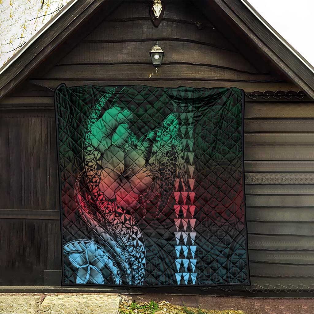 Hawaiian Sea Turtle Quilt Green Hibiscus Flowers and Kakau Pattern LT9 - Polynesian Pride