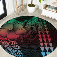Hawaiian Sea Turtle Round Carpet Green Hibiscus Flowers and Kakau Pattern LT9 Green - Polynesian Pride