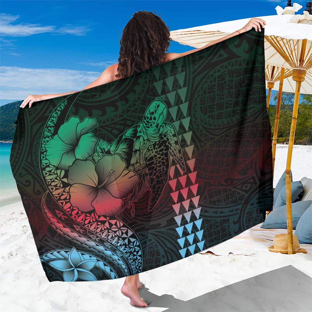 Hawaiian Sea Turtle Sarong Green Hibiscus Flowers and Kakau Pattern LT9 One Size 44 x 66 inches Green - Polynesian Pride