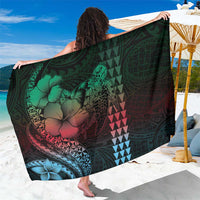 Hawaiian Sea Turtle Sarong Green Hibiscus Flowers and Kakau Pattern LT9 One Size 44 x 66 inches Green - Polynesian Pride