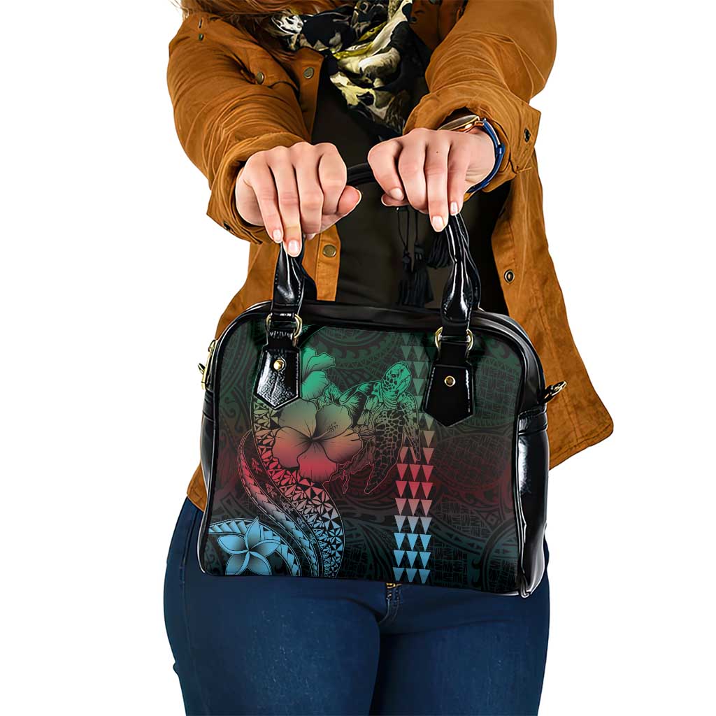 Hawaiian Sea Turtle Shoulder Handbag Green Hibiscus Flowers and Kakau Pattern LT9 One Size Green - Polynesian Pride