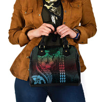 Hawaiian Sea Turtle Shoulder Handbag Green Hibiscus Flowers and Kakau Pattern LT9 - Polynesian Pride