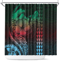 Hawaiian Sea Turtle Shower Curtain Green Hibiscus Flowers and Kakau Pattern LT9 Green - Polynesian Pride