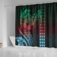 Hawaiian Sea Turtle Shower Curtain Green Hibiscus Flowers and Kakau Pattern LT9 - Polynesian Pride