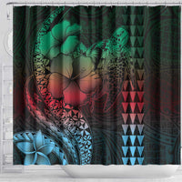 Hawaiian Sea Turtle Shower Curtain Green Hibiscus Flowers and Kakau Pattern LT9 - Polynesian Pride