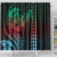Hawaiian Sea Turtle Shower Curtain Green Hibiscus Flowers and Kakau Pattern LT9 - Polynesian Pride