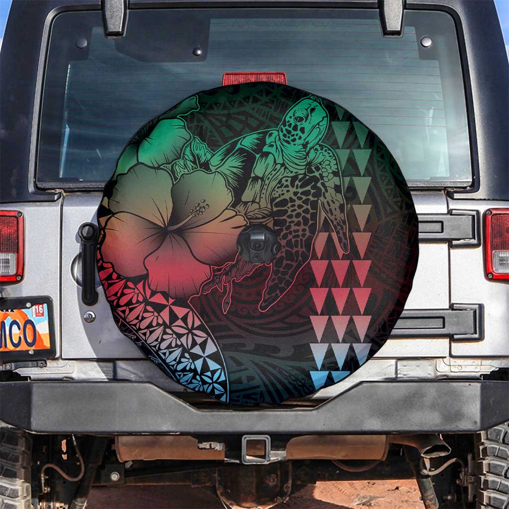 Hawaiian Sea Turtle Spare Tire Cover Green Hibiscus Flowers and Kakau Pattern LT9 Green - Polynesian Pride
