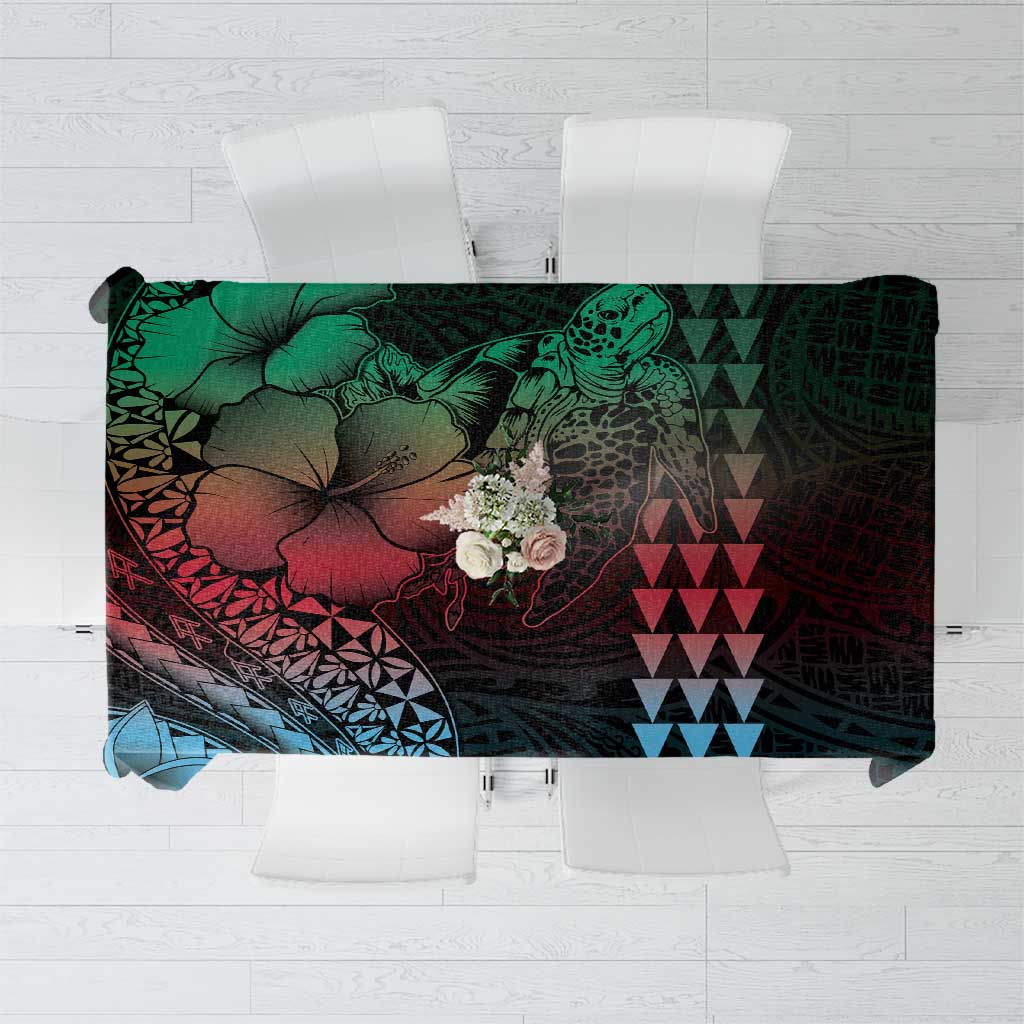 Hawaiian Sea Turtle Tablecloth Green Hibiscus Flowers and Kakau Pattern LT9 Green - Polynesian Pride