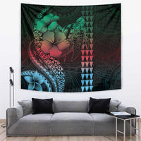 Hawaiian Sea Turtle Tapestry Green Hibiscus Flowers and Kakau Pattern LT9 Green - Polynesian Pride