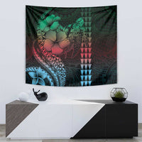 Hawaiian Sea Turtle Tapestry Green Hibiscus Flowers and Kakau Pattern LT9 - Polynesian Pride