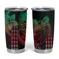 Hawaiian Sea Turtle Tumbler Cup Green Hibiscus Flowers and Kakau Pattern LT9 Green - Polynesian Pride