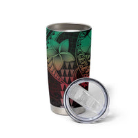 Hawaiian Sea Turtle Tumbler Cup Green Hibiscus Flowers and Kakau Pattern LT9 - Polynesian Pride