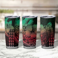 Hawaiian Sea Turtle Tumbler Cup Green Hibiscus Flowers and Kakau Pattern LT9 - Polynesian Pride