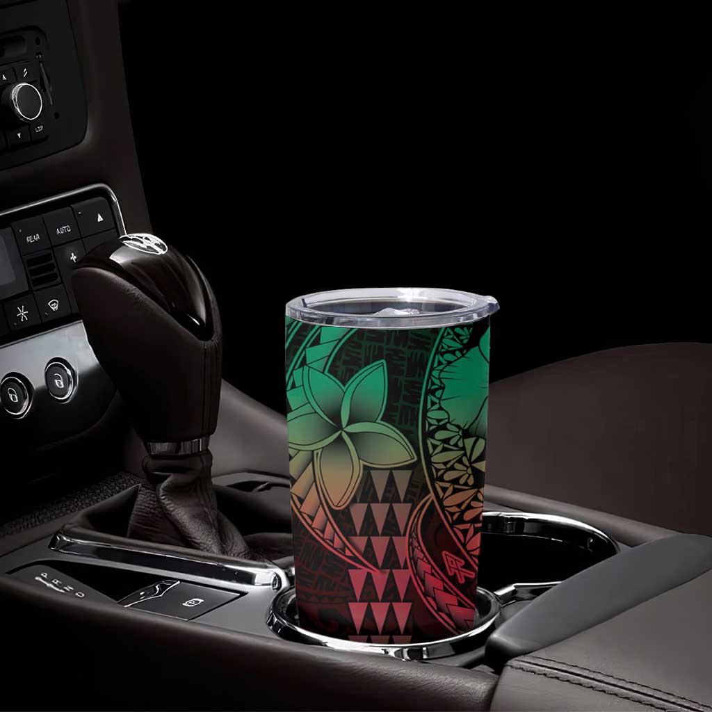 Hawaiian Sea Turtle Tumbler Cup Green Hibiscus Flowers and Kakau Pattern LT9 - Polynesian Pride