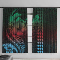 Hawaiian Sea Turtle Window Curtain Green Hibiscus Flowers and Kakau Pattern LT9 With Hooks Green - Polynesian Pride