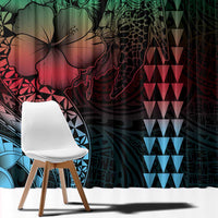 Hawaiian Sea Turtle Window Curtain Green Hibiscus Flowers and Kakau Pattern LT9 - Polynesian Pride