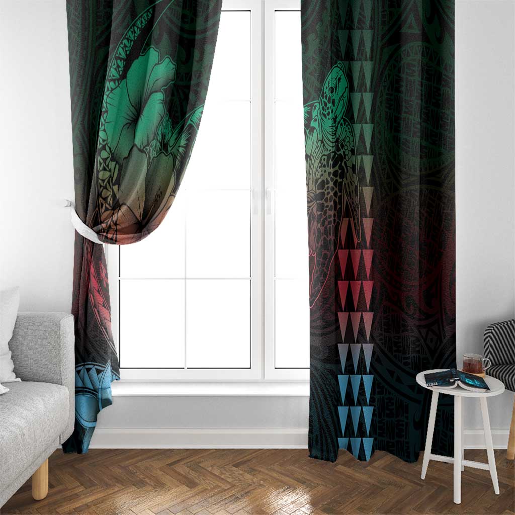Hawaiian Sea Turtle Window Curtain Green Hibiscus Flowers and Kakau Pattern LT9 - Polynesian Pride