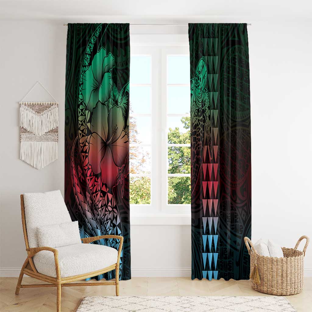 Hawaiian Sea Turtle Window Curtain Green Hibiscus Flowers and Kakau Pattern LT9 - Polynesian Pride