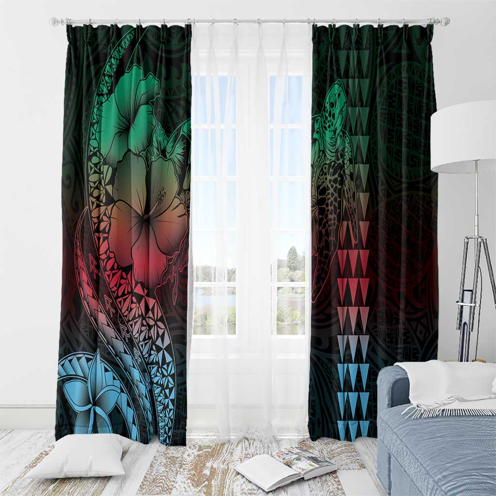 Hawaiian Sea Turtle Window Curtain Green Hibiscus Flowers and Kakau Pattern LT9 - Polynesian Pride