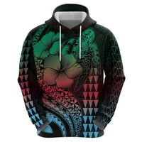Hawaiian Sea Turtle Zip Hoodie Green Hibiscus Flowers and Kakau Pattern LT9 - Polynesian Pride