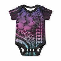 Hawaiian Sea Turtle Baby Onesie Pink Hibiscus Flowers and Kakau Pattern LT9 Pink - Polynesian Pride