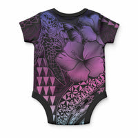 Hawaiian Sea Turtle Baby Onesie Pink Hibiscus Flowers and Kakau Pattern LT9 - Polynesian Pride