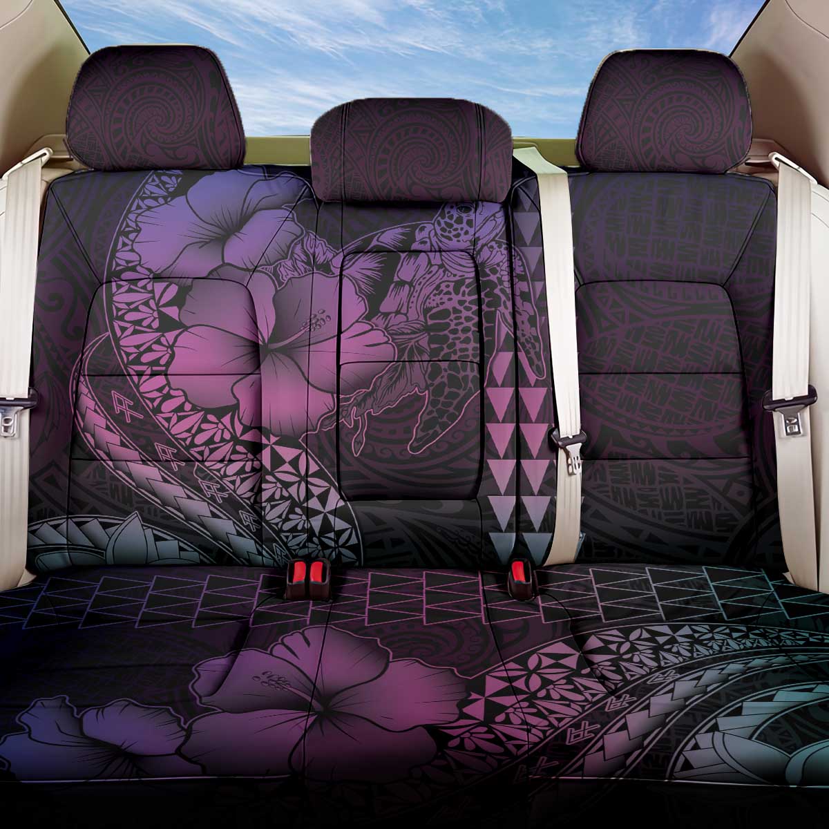 Hawaiian Sea Turtle Back Car Seat Cover Pink Hibiscus Flowers and Kakau Pattern LT9 One Size Pink - Polynesian Pride