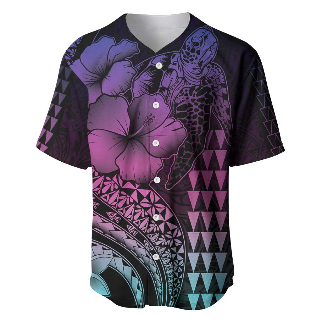Hawaiian Sea Turtle Baseball Jersey Pink Hibiscus Flowers and Kakau Pattern LT9 Pink - Polynesian Pride