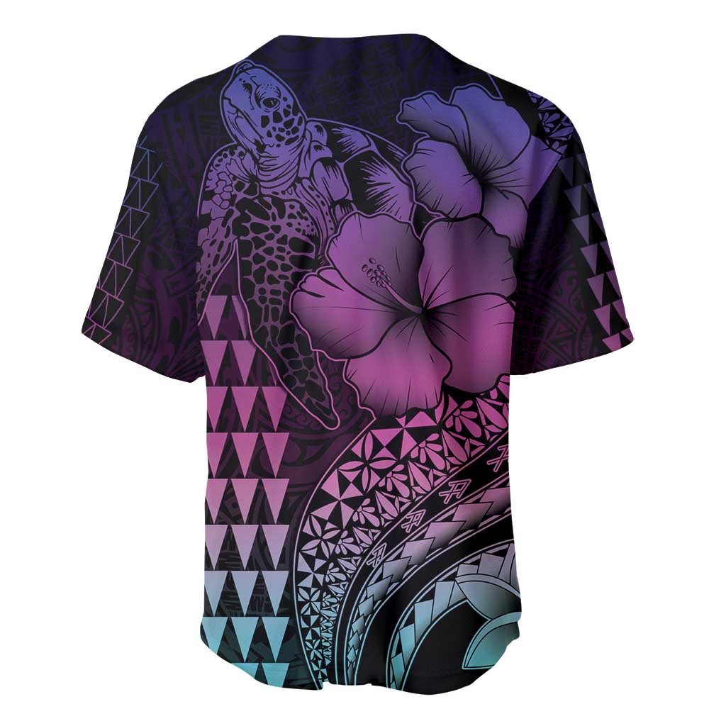 Hawaiian Sea Turtle Baseball Jersey Pink Hibiscus Flowers and Kakau Pattern LT9 - Polynesian Pride