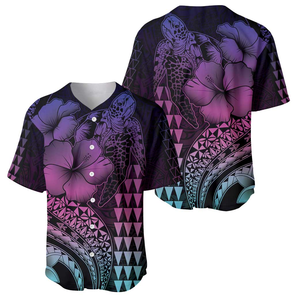 Hawaiian Sea Turtle Baseball Jersey Pink Hibiscus Flowers and Kakau Pattern LT9 - Polynesian Pride