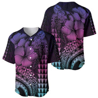 Hawaiian Sea Turtle Baseball Jersey Pink Hibiscus Flowers and Kakau Pattern LT9 - Polynesian Pride