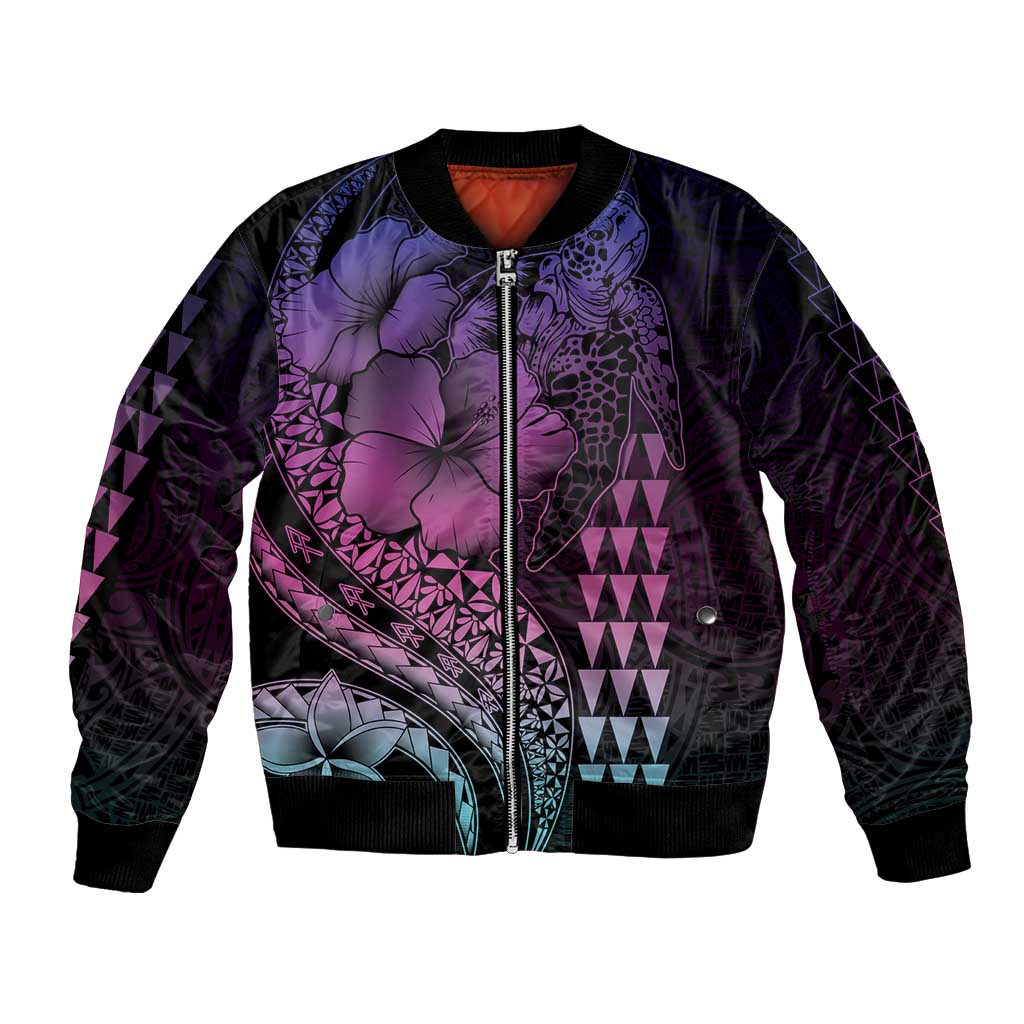 Hawaiian Sea Turtle Bomber Jacket Pink Hibiscus Flowers and Kakau Pattern LT9 Unisex Pink - Polynesian Pride