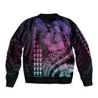 Hawaiian Sea Turtle Bomber Jacket Pink Hibiscus Flowers and Kakau Pattern LT9 - Polynesian Pride