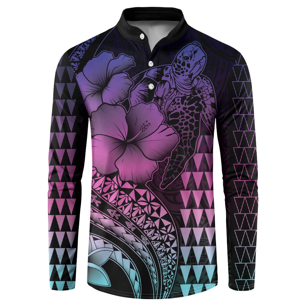 Hawaiian Sea Turtle Button Sweatshirt Pink Hibiscus Flowers and Kakau Pattern LT9 Pink - Polynesian Pride