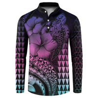 Hawaiian Sea Turtle Button Sweatshirt Pink Hibiscus Flowers and Kakau Pattern LT9 Pink - Polynesian Pride