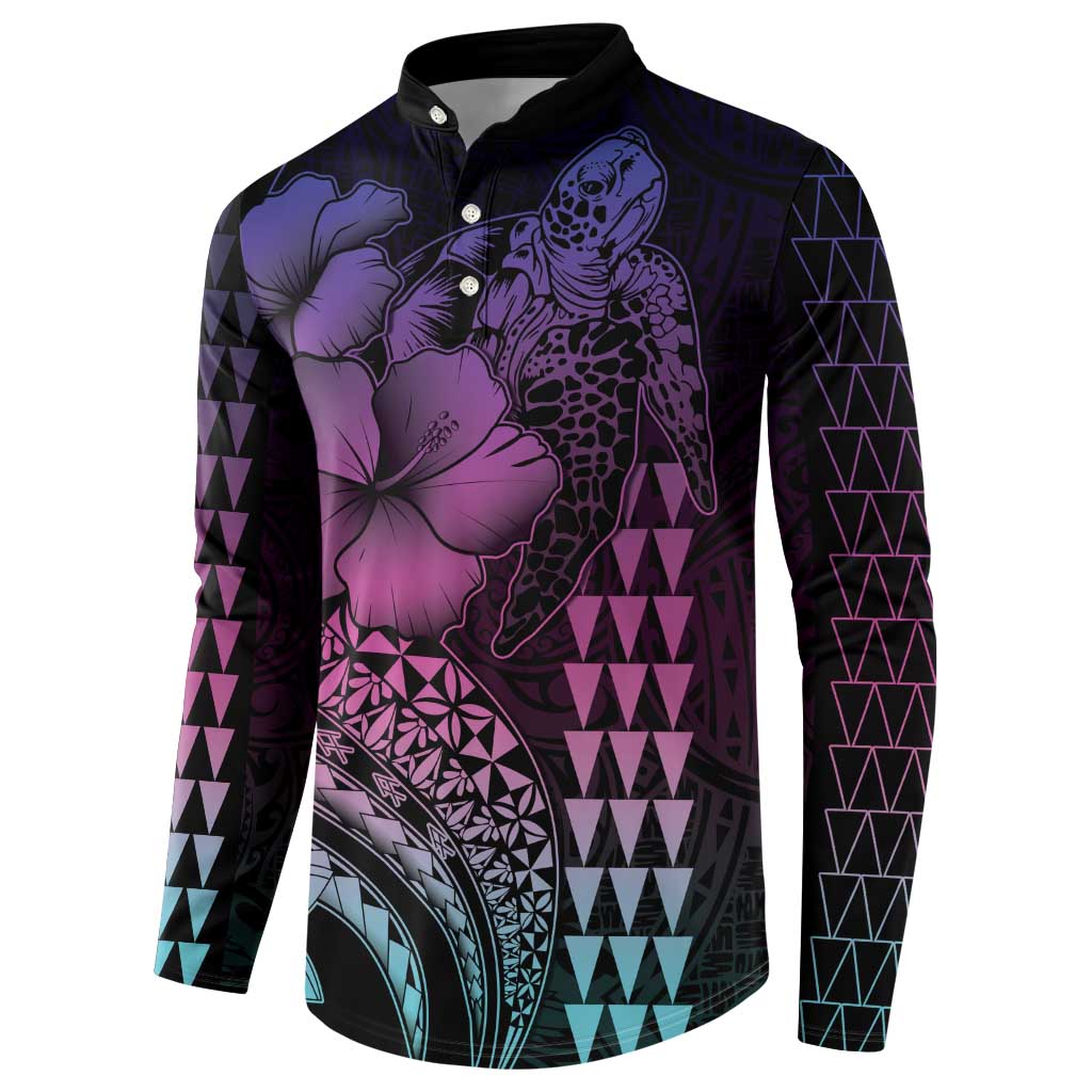 Hawaiian Sea Turtle Button Sweatshirt Pink Hibiscus Flowers and Kakau Pattern LT9 - Polynesian Pride