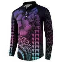 Hawaiian Sea Turtle Button Sweatshirt Pink Hibiscus Flowers and Kakau Pattern LT9 - Polynesian Pride