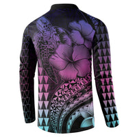 Hawaiian Sea Turtle Button Sweatshirt Pink Hibiscus Flowers and Kakau Pattern LT9 - Polynesian Pride
