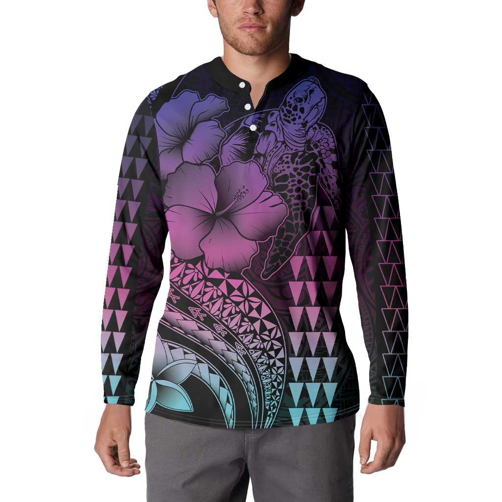 Hawaiian Sea Turtle Button Sweatshirt Pink Hibiscus Flowers and Kakau Pattern LT9 - Polynesian Pride