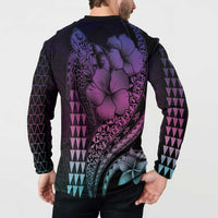 Hawaiian Sea Turtle Button Sweatshirt Pink Hibiscus Flowers and Kakau Pattern LT9 - Polynesian Pride