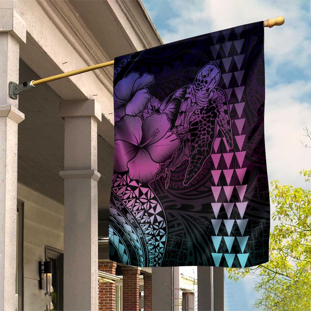 Hawaiian Sea Turtle Garden Flag Pink Hibiscus Flowers and Kakau Pattern LT9 House Flag Pink - Polynesian Pride