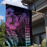 Hawaiian Sea Turtle Garden Flag Pink Hibiscus Flowers and Kakau Pattern LT9 - Polynesian Pride