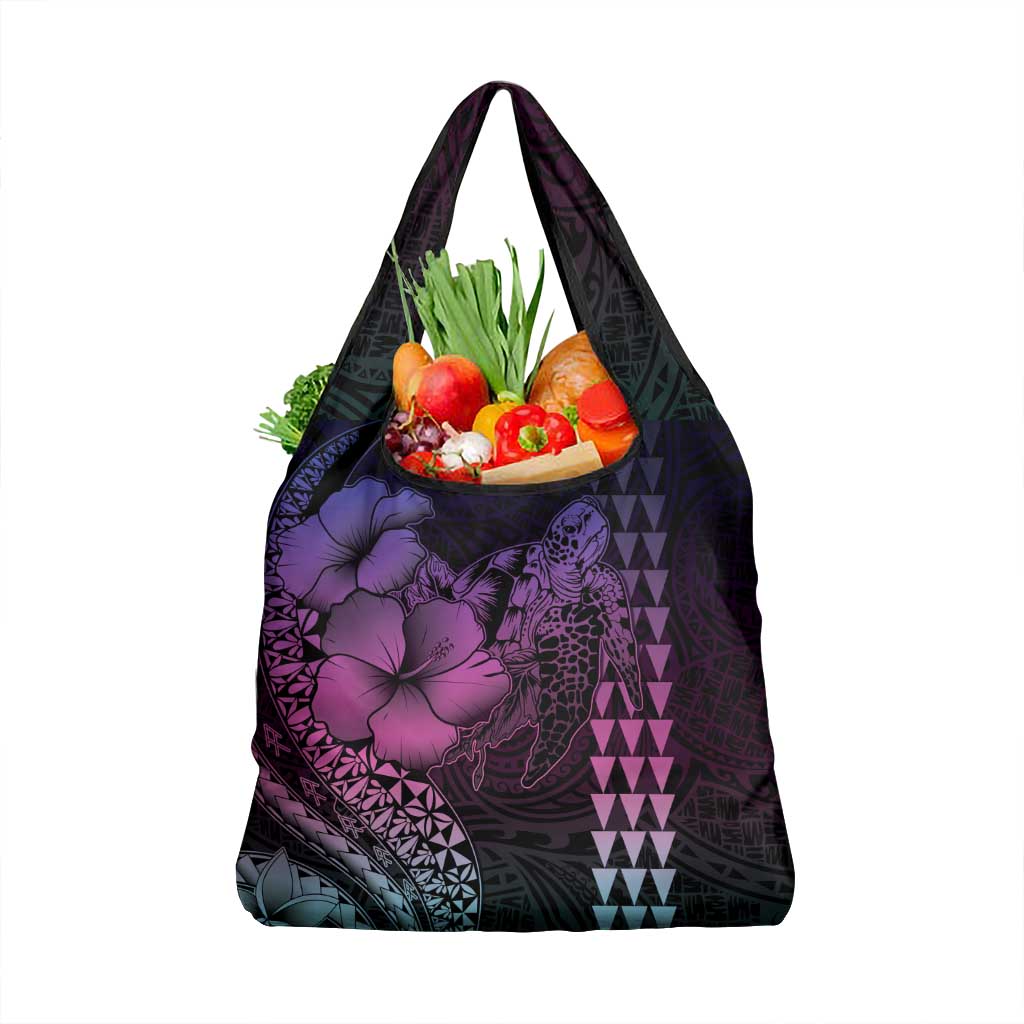 Hawaiian Sea Turtle Grocery Bag Pink Hibiscus Flowers and Kakau Pattern LT9 1-pack One Size Pink - Polynesian Pride