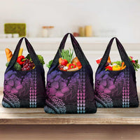 Hawaiian Sea Turtle Grocery Bag Pink Hibiscus Flowers and Kakau Pattern LT9 3-pack One Size Pink - Polynesian Pride