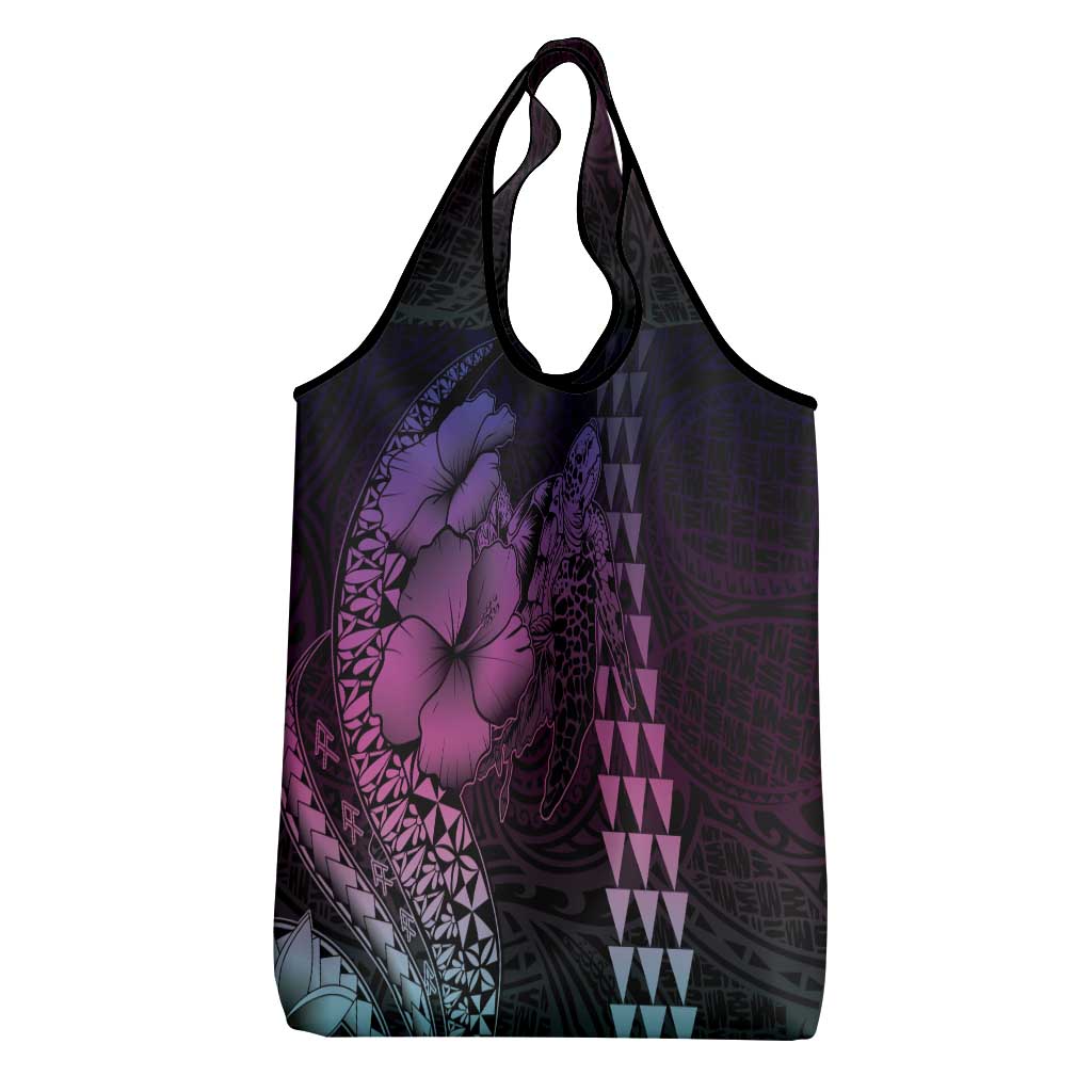 Hawaiian Sea Turtle Grocery Bag Pink Hibiscus Flowers and Kakau Pattern LT9 - Polynesian Pride
