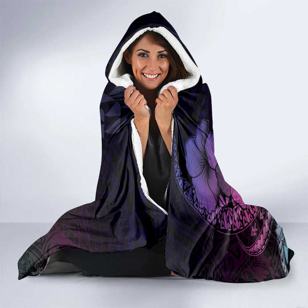 Hawaiian Sea Turtle Hooded Blanket Pink Hibiscus Flowers and Kakau Pattern LT9 - Polynesian Pride