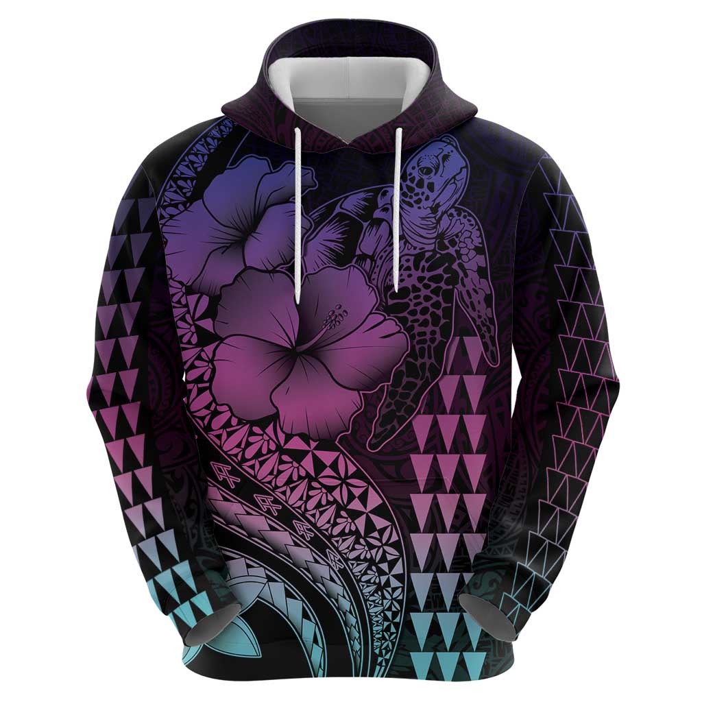 Hawaiian Sea Turtle Hoodie Pink Hibiscus Flowers and Kakau Pattern LT9 - Polynesian Pride