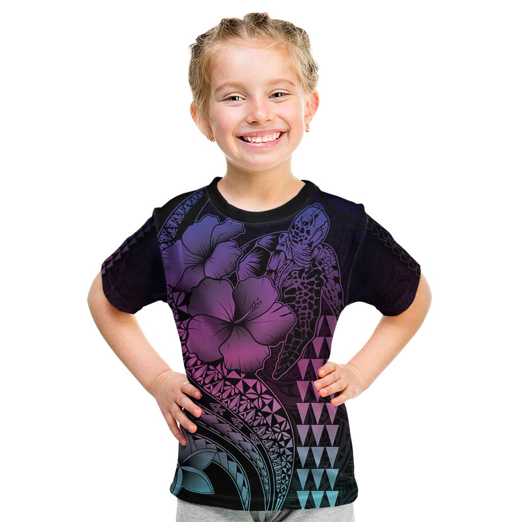 Hawaiian Sea Turtle Kid T Shirt Pink Hibiscus Flowers and Kakau Pattern LT9 Pink - Polynesian Pride