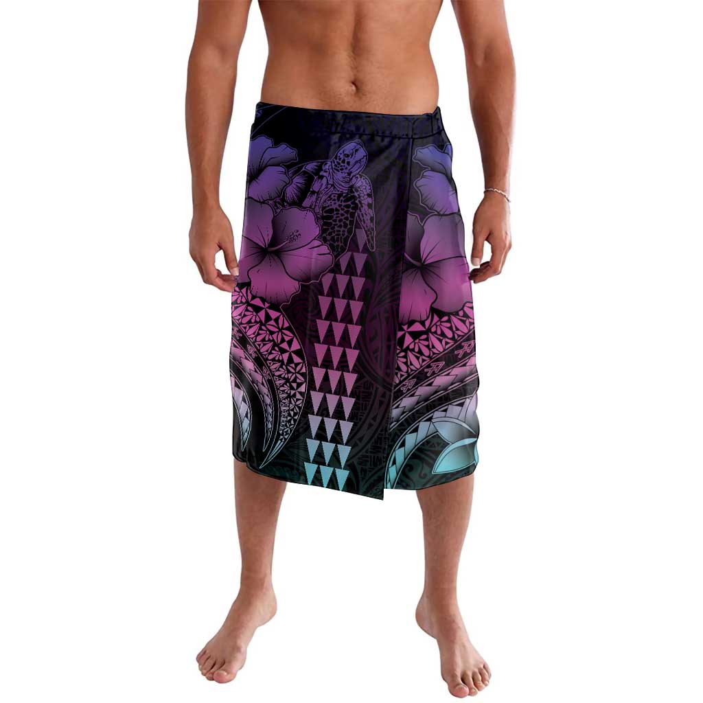 Hawaiian Sea Turtle Lavalava Pink Hibiscus Flowers and Kakau Pattern