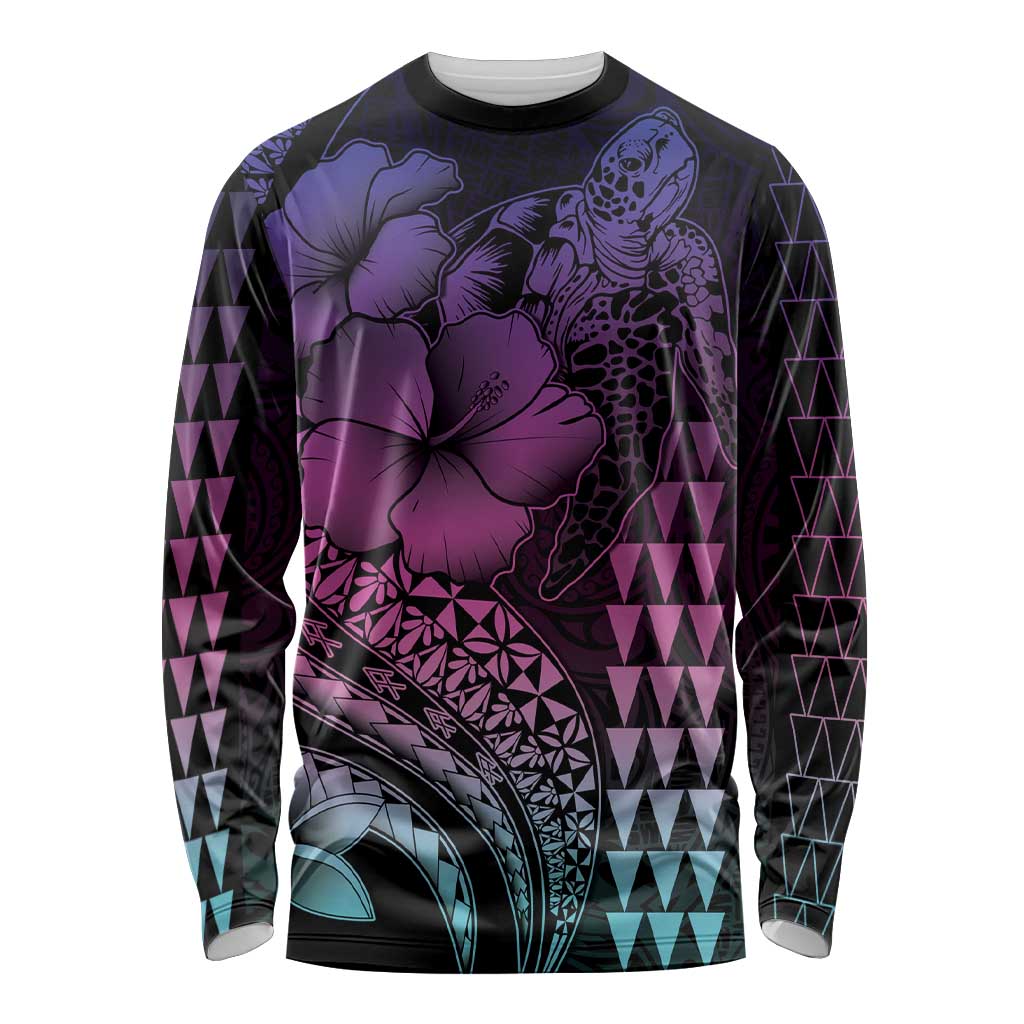 Hawaiian Sea Turtle Long Sleeve Shirt Pink Hibiscus Flowers and Kakau Pattern LT9 Unisex Pink - Polynesian Pride